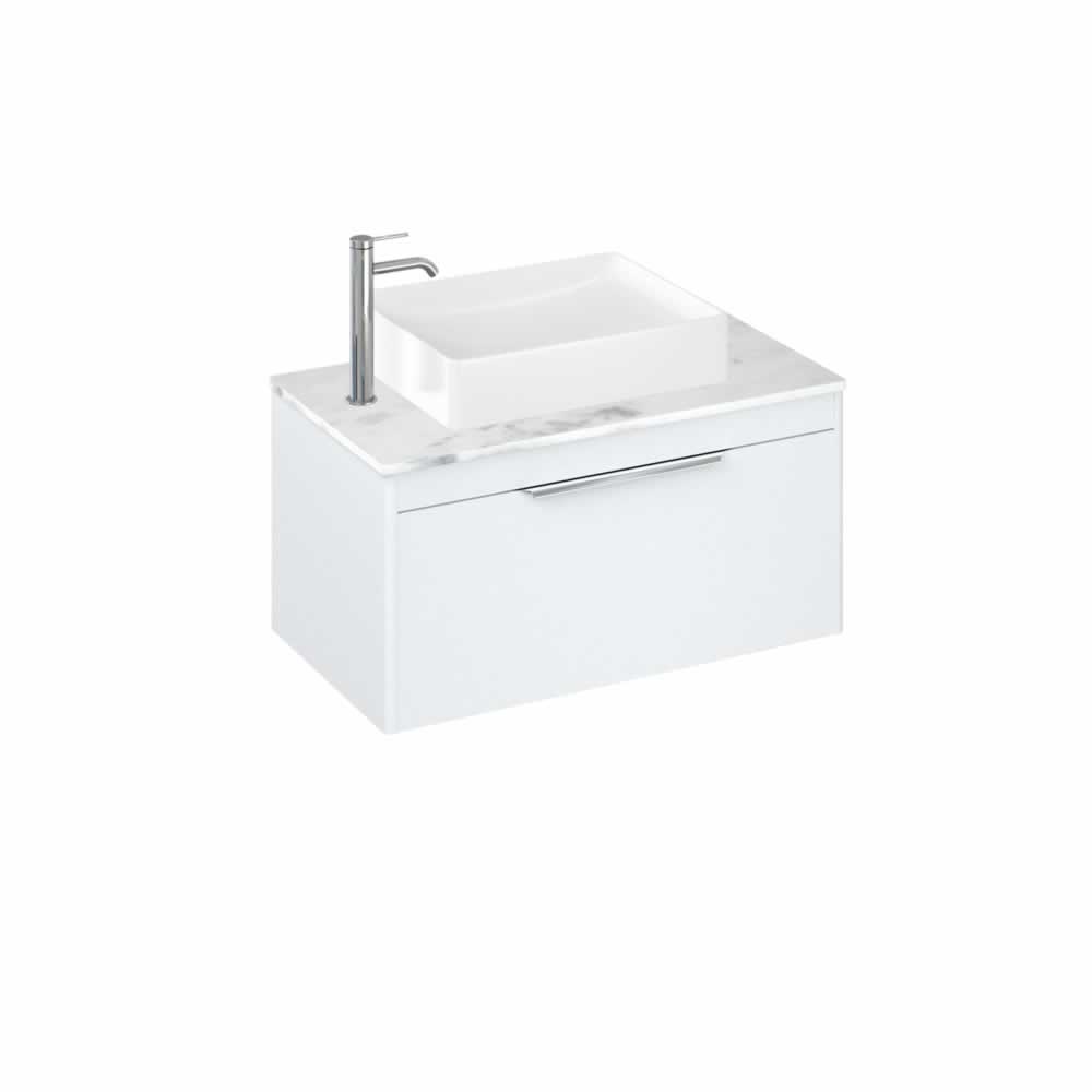 Shoreditch 85cm single drawer Matt White with Carrara White Worktop and Quad Countertop Basin